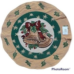 Christmas Tapestry Round Table Center Piece Mat Bells Holiday Made In Finland